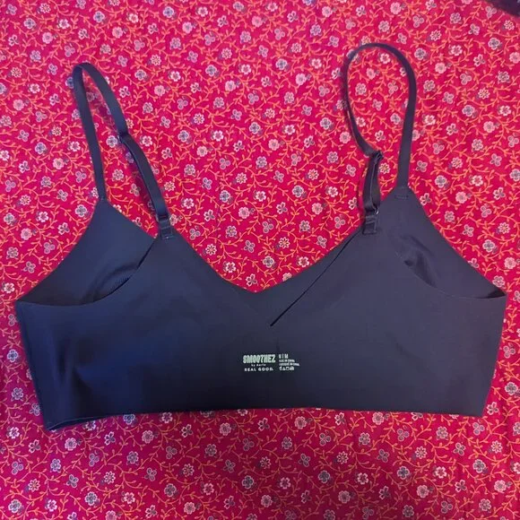 Aerie Smoothez Seamless Unlined Pull Over Bra‎ Bralette Wireless V-Neck Navy - Picture 4 of 5